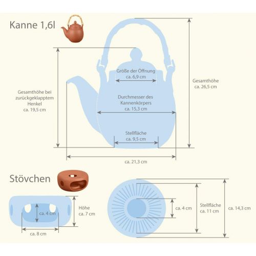  Aricola Ton Teekanne Tenno 1,6 Liter mit Tonsieb, Bambushenkel und Stoevchen. Handgefertigt, Original