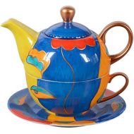 Porzellan Tea for one / Tea4one / Teeservice/Teeset 4-teilig 400ml, dunkelblau, handbemalt, Original Aricola