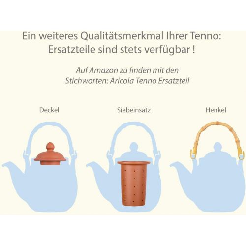  Ton Teekanne Tenno 0,8 Liter mit Tonsieb und Bambushenkel, Handgefertigt, Original Aricola