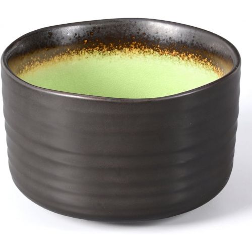  Aricola Matcha Schale/Matcha Teeschale 500ml anthrazit/gruen, Craquele-Muster.