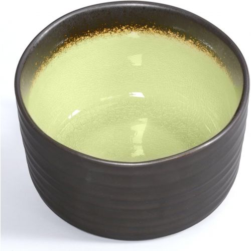  Aricola Matcha Schale/Matcha Teeschale 500ml anthrazit/gruen, Craquele-Muster.