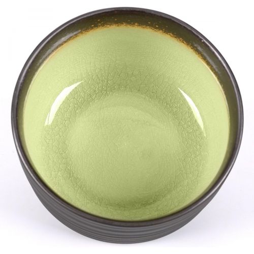  Aricola Matcha Schale/Matcha Teeschale 500ml anthrazit/gruen, Craquele-Muster.