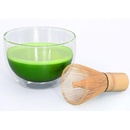  Glas Matcha-Set 3-teilig, 400ml aus doppelwandigem Thermo-Glas/Matcha Schale/Matcha Bambusloeffel/Matcha Bambusbesen, in Geschenkbox, Original Aricola