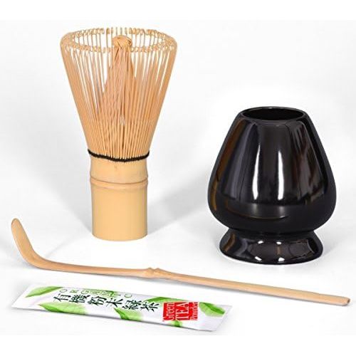  Aricola Matcha Komplettset 4-teilig, bestehend aus Matcha-Schale anthrazit/tuerkis mit Craquele-Muster, Matcha-Loeffel, Matcha-Besen und Besenhalter in eleganter Geschenkbox.