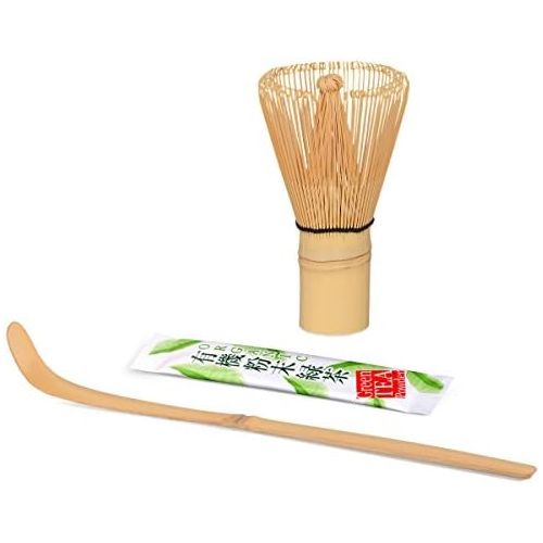  Matcha-Set 3-teilig, Malika schwarz/rot, bestehend aus Matcha-schale, Matcha-loeffel und Matcha-besen (Bambus) in Geschenkbox. Original Aricola