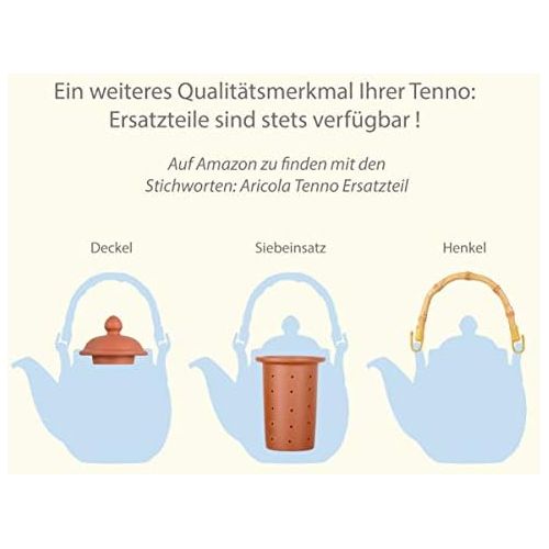  Aricola Ton Teekanne Tenno 0,8 Liter mit Tonsieb und Bambushenkel, Handgefertigt, Original