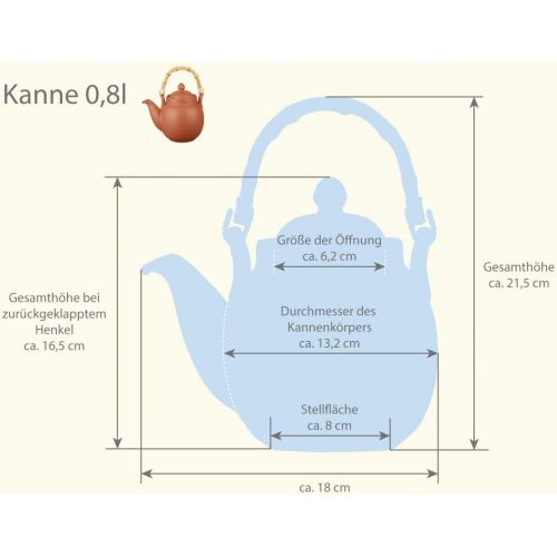  Aricola Ton Teekanne Tenno 0,8 Liter mit Tonsieb und Bambushenkel, Handgefertigt, Original