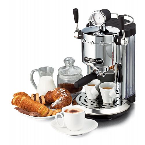  Ariete 1387 1387/20 Kaffeevollautomat Novecento Espresso, Cappuccino, Vano Scalda Becher, 1100 W, 2 Tassen, 15 bar, Chrom, Silber/schwarz, 1150, kilograms