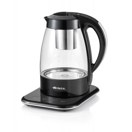  Ariete Tea Maker Maschine Automatische aus Glas fuer Tee, Tee und Tee, Filter aus Edelstahl, digitales Display, 2400W, 1.2Liter, Kunststoff, schwarz