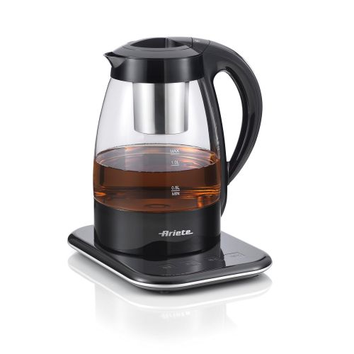  Ariete Tea Maker Maschine Automatische aus Glas fuer Tee, Tee und Tee, Filter aus Edelstahl, digitales Display, 2400W, 1.2Liter, Kunststoff, schwarz