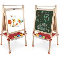 [아마존베스트]Wooden Art Easel Double-Sided Whiteboard and Chalkboard Adjustable Standing Easel with Paper Roll Holder,Extra Letters and Numbers Magnets and Other Accessories for Kids Toddlers B