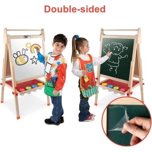  [아마존베스트]Wooden Art Easel Double-Sided Whiteboard and Chalkboard Adjustable Standing Easel with Paper Roll Holder,Extra Letters and Numbers Magnets and Other Accessories for Kids Toddlers B