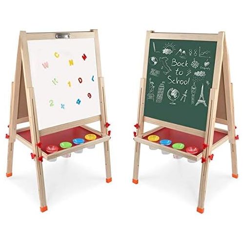  [아마존베스트]Arkmiido Kids Easel Double-Sided Whiteboard & Chalkboard Standing Easel with Bonus Magnetics, Numbers and Other Accessories for Kids and Tollders (48.8 inch)