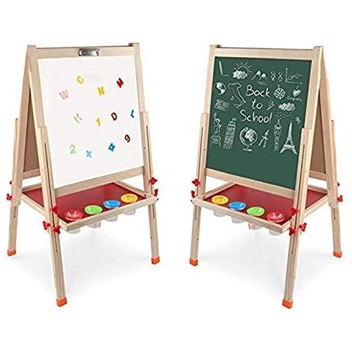  [아마존베스트]Arkmiido Kids Easel Double-Sided Whiteboard & Chalkboard Standing Easel with Bonus Magnetics, Numbers and Other Accessories for Kids and Tollders (48.8 inch)