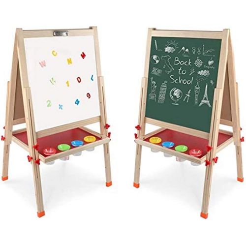  [아마존베스트]Arkmiido Kids Easel Double-Sided Whiteboard & Chalkboard Standing Easel with Bonus Magnetics, Numbers and Other Accessories for Kids and Tollders (48.8 inch)