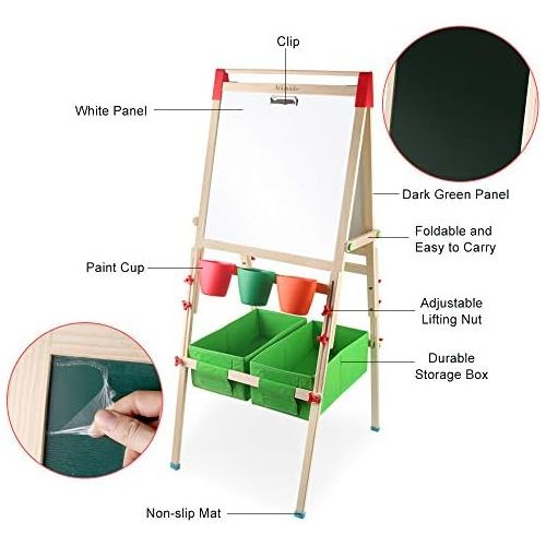  [아마존베스트]Arkmiido Kids Easel with Paper Roll Double-Sided Whiteboard & Chalkboard Standing Easel with Numbers and Other Accessories for Kids and Tollders (with Paper roll)