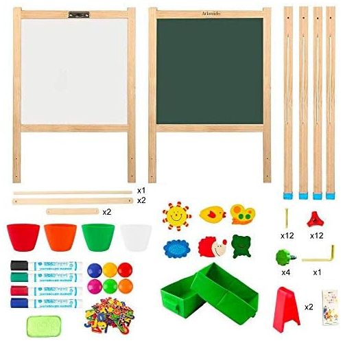  [아마존베스트]Arkmiido Kids Easel with Paper Roll Double-Sided Whiteboard & Chalkboard Standing Easel with Numbers and Other Accessories for Kids and Tollders (with Paper roll)