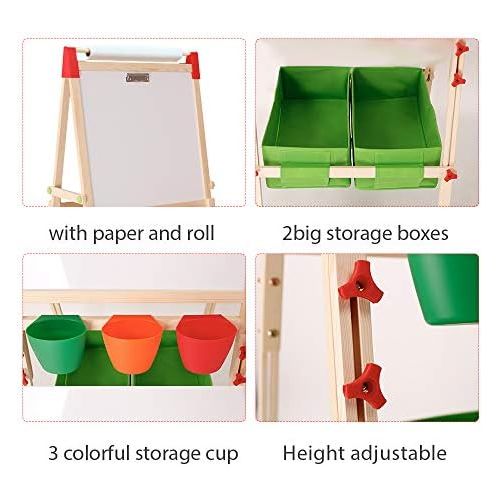  [아마존베스트]Arkmiido Kids Easel with Paper Roll Double-Sided Whiteboard & Chalkboard Standing Easel with Numbers and Other Accessories for Kids and Tollders (with Paper roll)