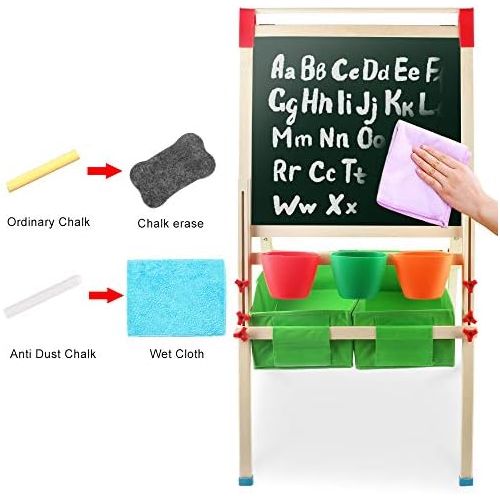  [아마존베스트]Arkmiido Kids Easel with Paper Roll Double-Sided Whiteboard & Chalkboard Standing Easel with Numbers and Other Accessories for Kids and Tollders (with Paper roll)