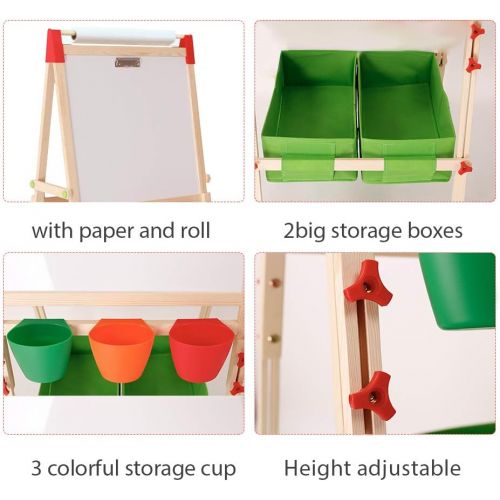  [아마존베스트]Arkmiido Kids Easel with Paper Roll Double-Sided Whiteboard & Chalkboard Standing Easel with Numbers and Other Accessories for Kids and Tollders (with Paper roll)