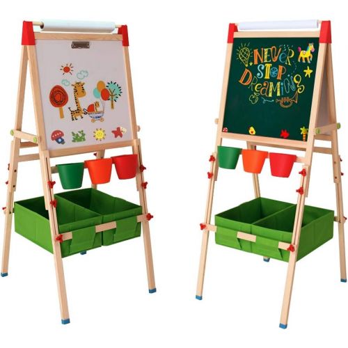  [아마존베스트]Arkmiido Kids Easel with Paper Roll Double-Sided Whiteboard & Chalkboard Standing Easel with Numbers and Other Accessories for Kids and Tollders (with Paper roll)