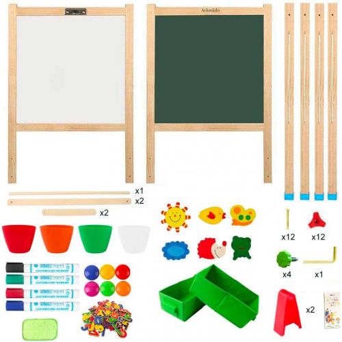  [아마존베스트]Arkmiido Kids Easel with Paper Roll Double-Sided Whiteboard & Chalkboard Standing Easel with Numbers and Other Accessories for Kids and Tollders (with Paper roll)