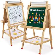 [아마존베스트]Wooden Art Easel Children Easel with Magnetic Chalkboard Kids Black/White Board Easel with Paper Roll Numbers Other Accessories for Kids,Toddlers