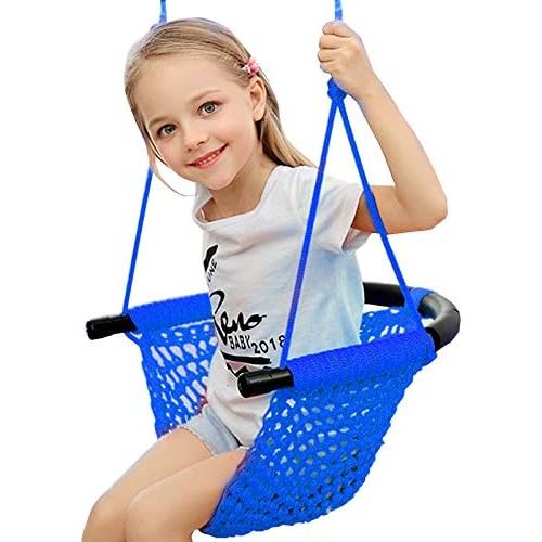  [아마존베스트]Arkmiido Kids Swing, Swing Seat for Kids with Adjustable Ropes, Hand-kitting Rope Swing Seat Great for Tree, Indoor, Playground, Background (Blue)