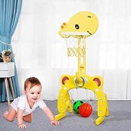 [아마존베스트]Basketball Hoop Set, 3 in 1 Sports Activity Center Grow-to-Pro Adjustable Easy Score Basketball Hoop, Football / Soccer Goal, Ring Toss Cute Giraffe Best Gift for Baby Infant Toddl