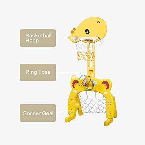  [아마존베스트]Basketball Hoop Set, 3 in 1 Sports Activity Center Grow-to-Pro Adjustable Easy Score Basketball Hoop, Football / Soccer Goal, Ring Toss Cute Giraffe Best Gift for Baby Infant Toddl