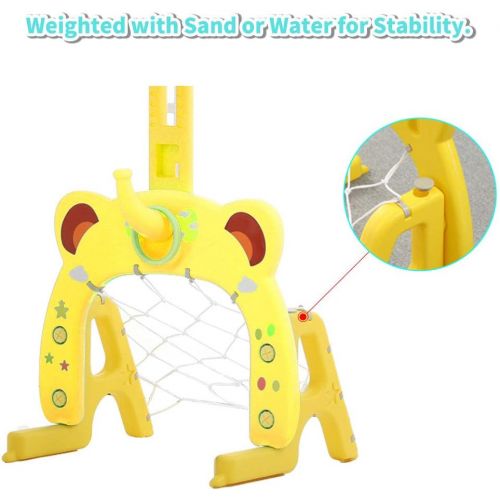  [아마존베스트]Basketball Hoop Set, 3 in 1 Sports Activity Center Grow-to-Pro Adjustable Easy Score Basketball Hoop, Football / Soccer Goal, Ring Toss Cute Giraffe Best Gift for Baby Infant Toddl