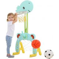 [아마존베스트]Basketball Hoop Set, 3 in 1 Sports Activity Center Grow-to-Pro Adjustable Easy Score Basketball Hoop, Football / Soccer Goal, Ring Toss Cute Giraffe Best Gift for Baby Infant Toddl