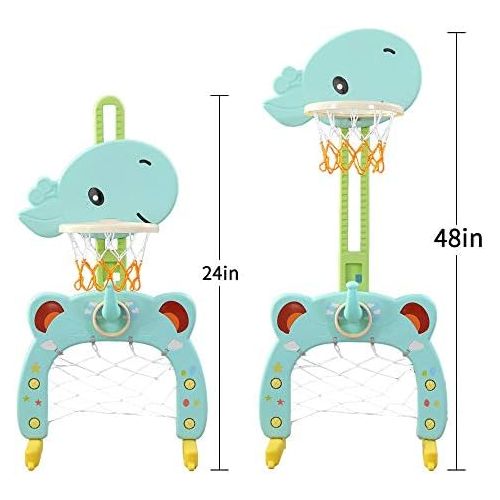  [아마존베스트]Basketball Hoop Set, 3 in 1 Sports Activity Center Grow-to-Pro Adjustable Easy Score Basketball Hoop, Football / Soccer Goal, Ring Toss Cute Giraffe Best Gift for Baby Infant Toddl