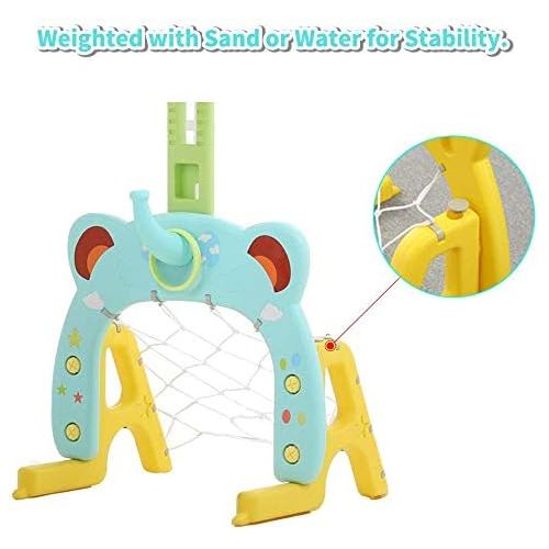  [아마존베스트]Basketball Hoop Set, 3 in 1 Sports Activity Center Grow-to-Pro Adjustable Easy Score Basketball Hoop, Football / Soccer Goal, Ring Toss Cute Giraffe Best Gift for Baby Infant Toddl