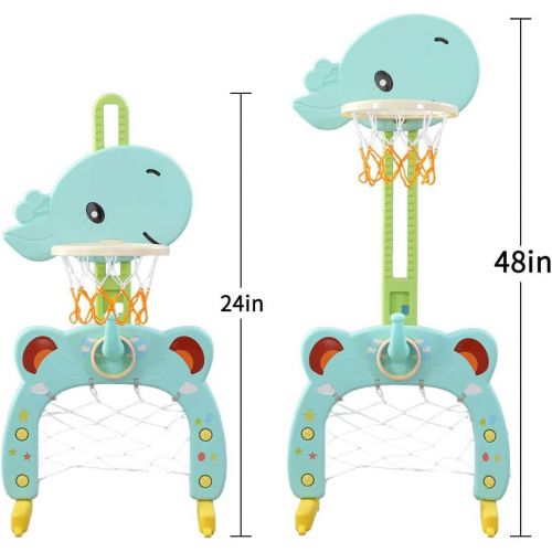  [아마존베스트]Basketball Hoop Set, 3 in 1 Sports Activity Center Grow-to-Pro Adjustable Easy Score Basketball Hoop, Football / Soccer Goal, Ring Toss Cute Giraffe Best Gift for Baby Infant Toddl