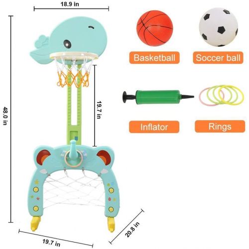  [아마존베스트]Basketball Hoop Set, 3 in 1 Sports Activity Center Grow-to-Pro Adjustable Easy Score Basketball Hoop, Football / Soccer Goal, Ring Toss Cute Giraffe Best Gift for Baby Infant Toddl