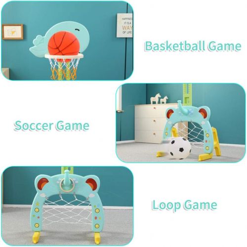  [아마존베스트]Basketball Hoop Set, 3 in 1 Sports Activity Center Grow-to-Pro Adjustable Easy Score Basketball Hoop, Football / Soccer Goal, Ring Toss Cute Giraffe Best Gift for Baby Infant Toddl