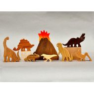 ArksAndAnimals Dinosaur Animal Play Set Wooden Block Toys for Children Kids Toddlers Girls Boys T Rex Brontosaurus Tricera Birthday Gift Stocking stuffers