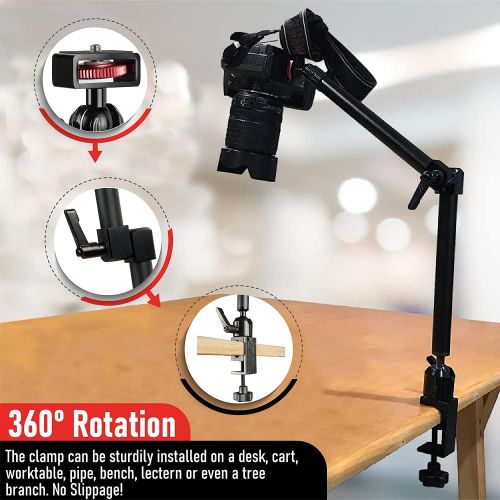  Arkscan MCM5 Tabletop Photography Videography Live Stream Zoom Meeting Classroom Table clamp Mount with ¼-20 mounting Bolt for iPhone Android Smartphone, and Nikon Sony Canon Camer