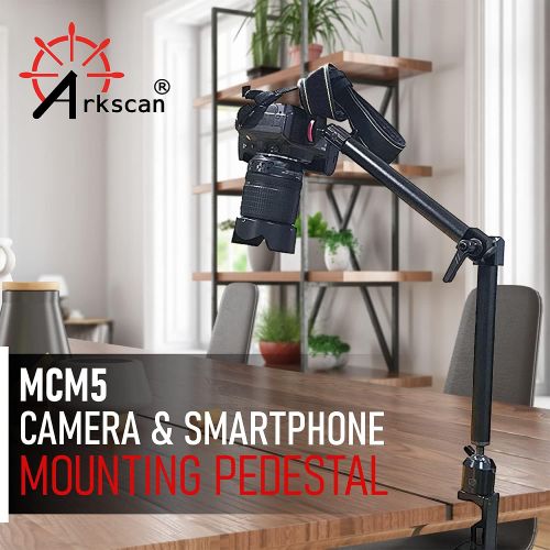  Arkscan MCM5 Tabletop Photography Videography Live Stream Zoom Meeting Classroom Table clamp Mount with ¼-20 mounting Bolt for iPhone Android Smartphone, and Nikon Sony Canon Camer