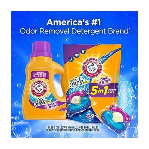  ARM & HAMMER Plus OxiClean with Odor Blasters Concentrated Laundry Detergent, 5-in-1 Laundry Stain Remover, Fresh Burst Detergent Power Paks, 42 Count Bag