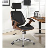 Armen Living LCCEOFCHBL Century Office Chair in Black Faux Leather and Walnut Wood, Chrome Finish
