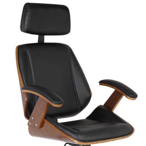  Armen Living LCCEOFCHBL Century Office Chair in Black Faux Leather and Walnut Wood, Chrome Finish