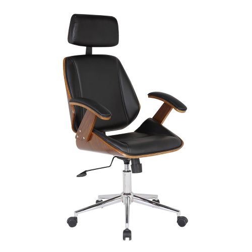  Armen Living LCCEOFCHBL Century Office Chair in Black Faux Leather and Walnut Wood, Chrome Finish