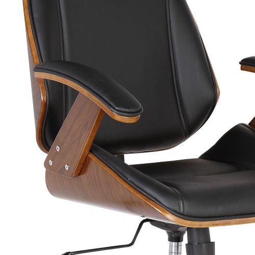  Armen Living LCCEOFCHBL Century Office Chair in Black Faux Leather and Walnut Wood, Chrome Finish