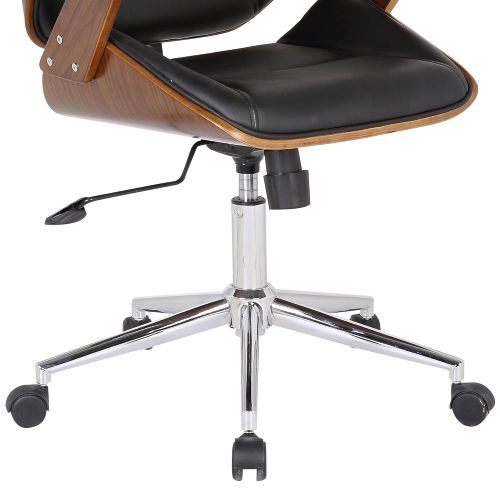  Armen Living LCCEOFCHBL Century Office Chair in Black Faux Leather and Walnut Wood, Chrome Finish