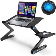 [아마존베스트]Armyte Extra Wide Adjustable Laptop Stand with Cooling Fan & Mouse Pad for 17 Inch Computer, Portable Ergonomic Lap Desk for Bed Sofa Couch Office (Aluminum Table Tray: 19, Black)