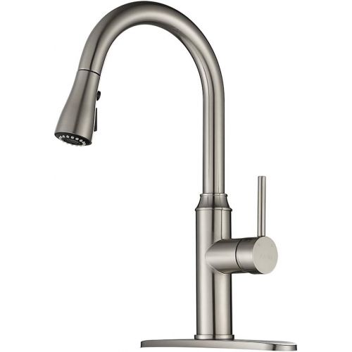  Kitchen Faucet Pull Down-Arofa A01LY Commercial Modern Single Hole Single Handle high arc Stainless Steel Brushed Nickel Kitchen Sink faucets with Pull Out Sprayer