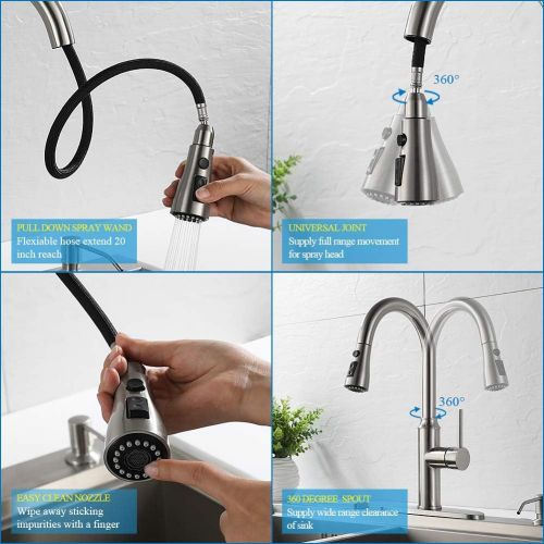  Kitchen Faucet Pull Down-Arofa A01LY Commercial Modern Single Hole Single Handle high arc Stainless Steel Brushed Nickel Kitchen Sink faucets with Pull Out Sprayer