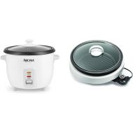 Aroma Housewares Aroma 6-cup (cooked) 1.5 Qt. One Touch Rice Cooker, White (ARC-363NG), 6 cup cooked & ASP-137 Grillet 3Qt. 3-in-1 Cool-Touch Electric Indoor Grill Portable